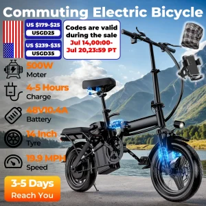 Adult Electric Bike, 20 MPH, 48V Removable Battery,