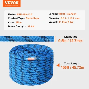 12.7mm Climbing Rope w/ Steel Snap Hooks