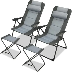 Outdoor Recliner Set of 2 Chairs with Ottomans,